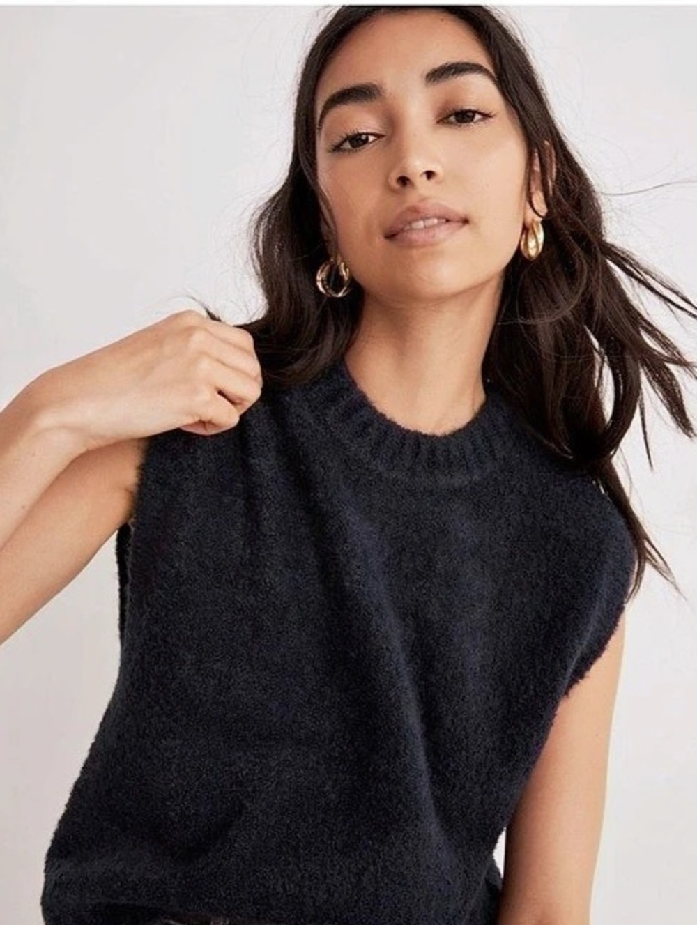 Madewell Bouclé Sweater Vest in Navy Deep Indigo Size XS